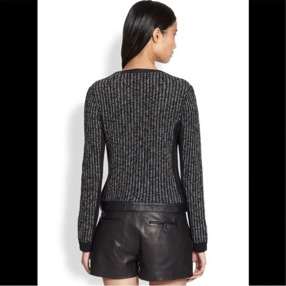 Rag & Bone Black and Silver Paula Knit Leather Trim Jacket XXS - Picture 2 of 11
